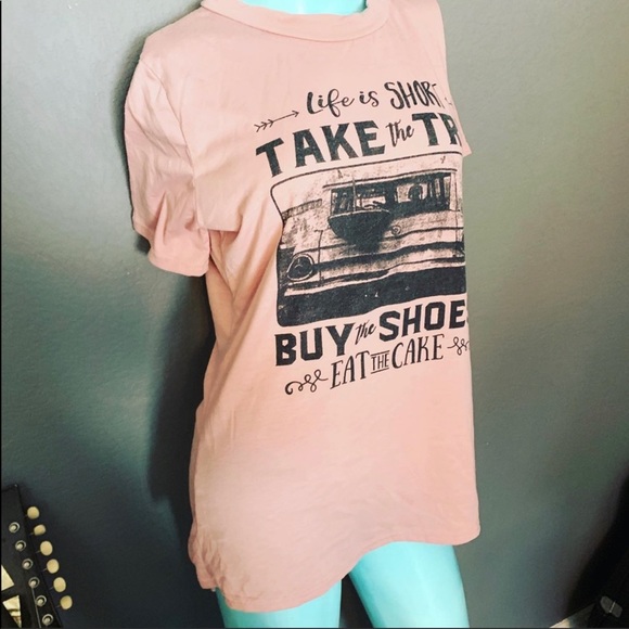 “Life’s Short, Buy the Shoes Vacation” Tee Shirt Pink - Picture 6 of 7